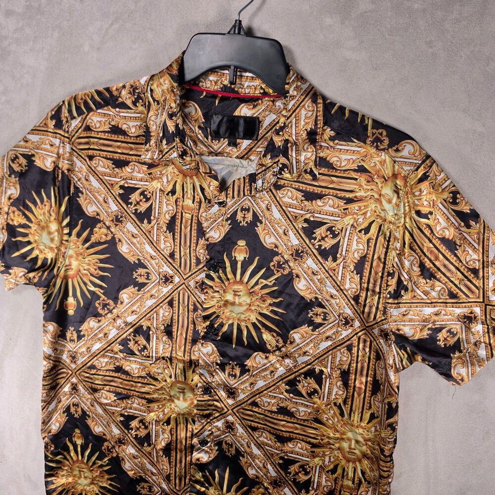 BAROQUE GOLD Drill Clothing Mens Shirt Short Sleeve Black Gold Medusa Sunburst M